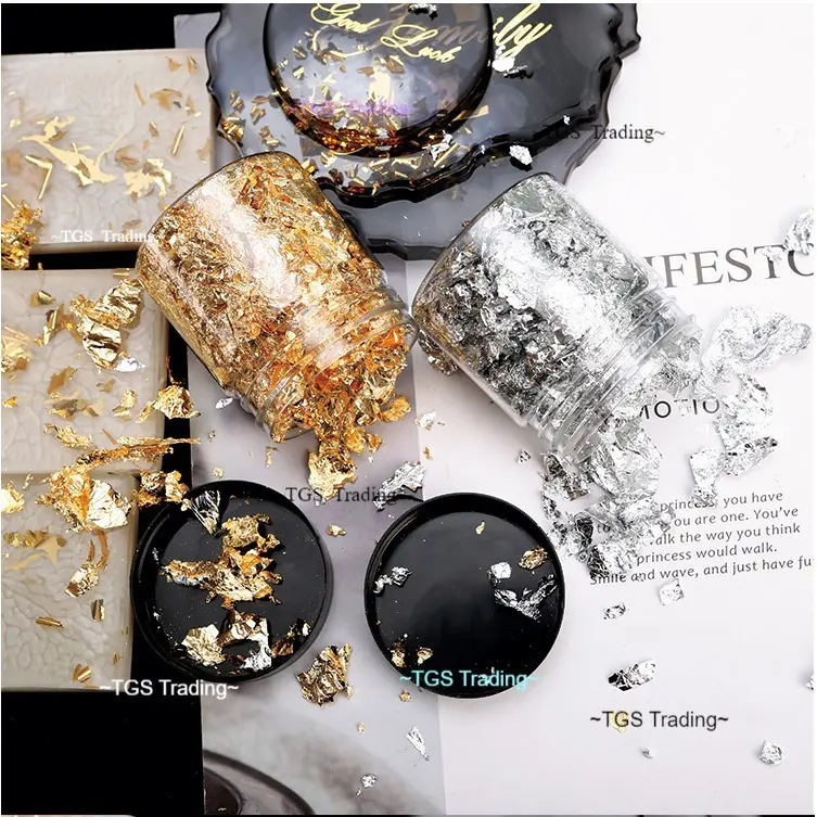 ~TGS~Crystal Epoxy Decoration Material Golden Silver Gold Foil Paper ...
