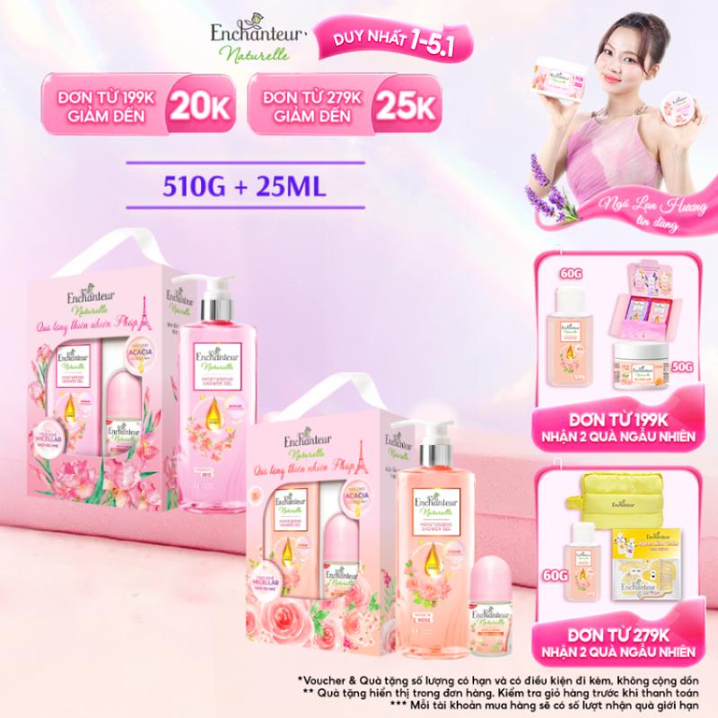 DUY NHẤT 1-5.1 DEAL TẾT 2026 Hộp quà Sữa tắm dưỡng da thiên nhiên Pháp Enchanteur Naturelle hương hoa cho làn da thơm mịn sức sống 510g