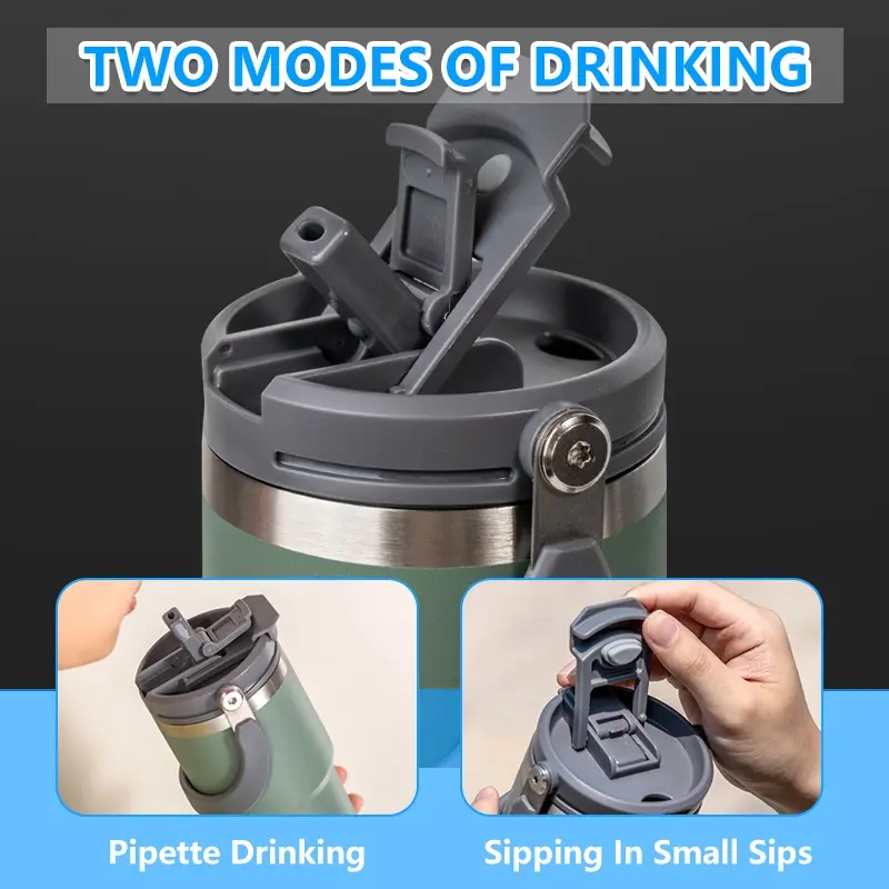 Bình Nước Giữ Nhiệt, Dung Tích 900ml, Bình Giữ Nhiệt Bằng Thép Không Gỉ, Có Tay Cầm, Có Ống Hút, Bình Cách Nhiệt, Thích Hợp Cho Nước, Bình Nước, Bình Nước 3