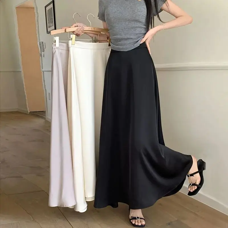 Summer Korean style black fishtail half of the body skirt for women casual and fashionable high waisted solid color A-line long skirt, versatile  trend