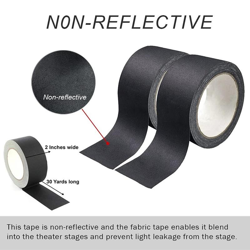 Product Introduction of 10 meters/roll Black Gaffer Tape No Residue Non-Reflective Easy Tear Book Repair Bookbinding Tape Matte Gaff Stage Cloth Tape for Photography 12
