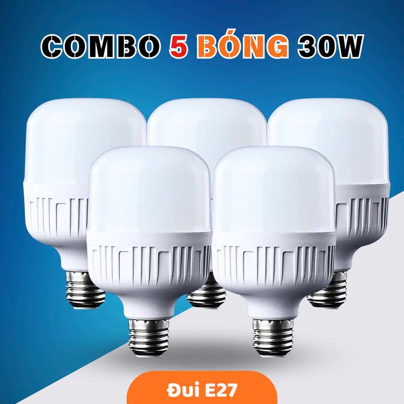 Combo 5 Bóng Đèn Led 30W Đui Xoáy E27 Ánh Sáng Trắng Tiết Kiệm Điện. Bảo Hành 30 Ngày
