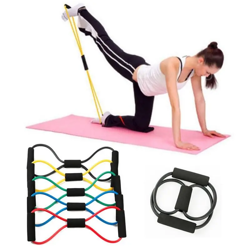 Gym Exercise Elastic Resistance Rubber Yoga Gum Fiess Tension Band 8 Word Chest Expander