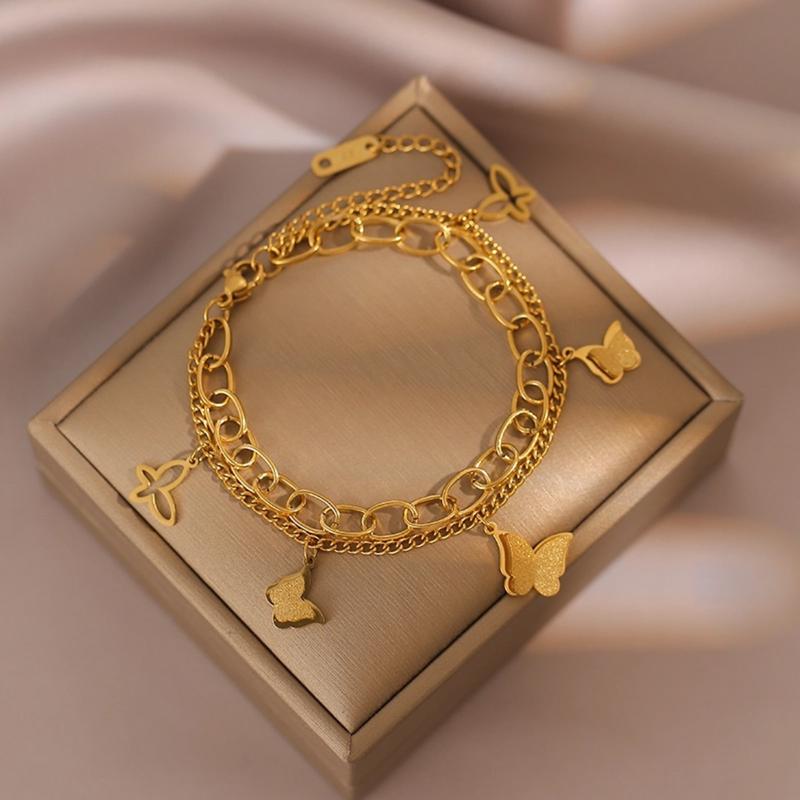 Product Introduction of Stainless Steel Double Layer Butterfly Bracelet For Women Girls Gold Color  Hand Chain New Trendy Party Jewelry Gifts 1