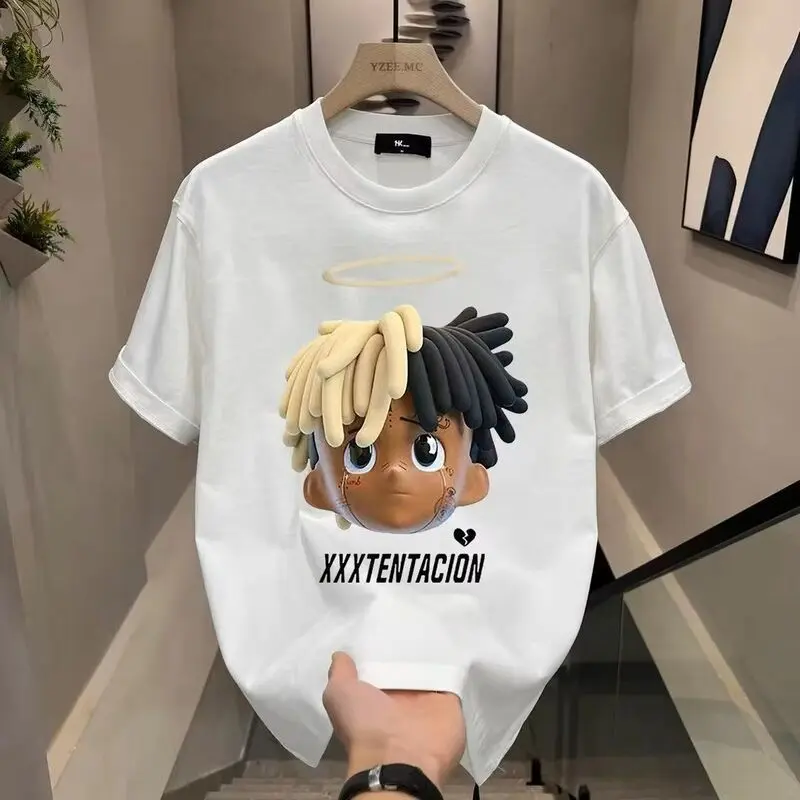 2025 New Men's Fashion Short Sleeve T-shirt Trendy Round Neck Cartoon Print Versatile Trendy Brand Casual Simple T-shirt Couple's Style