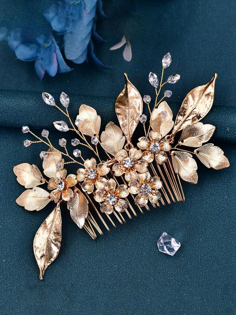 Product Introduction of Elegant Style Artificial Crystal & Flower & Leaf Design Hair Pin,  Exquisite Trendy Hair Pin, Chic Hair Accessories for Wedding Banquet  Party 17