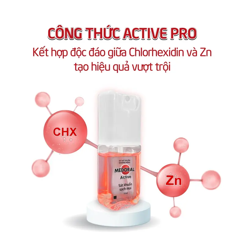 Xịt sát khuẩn thơm miệng Medoral Active giúp sạch khuẩn khoang miệng, khử mùi hôi miệng, hơi thở thơm tho (Không cồn) 2