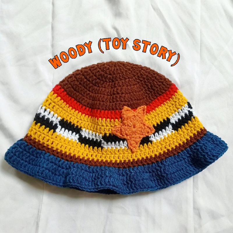 Topi Bucket Rajut Topi Rajut Woody Toy Story | Crochet Bucket Hat - Shop | Tokopedia