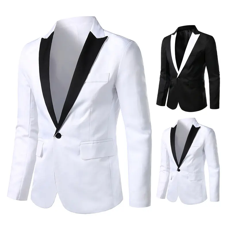 Áo Blazer Nam, gehirux, Thiết Kế Khối Màu, Dài Tay, Cổ Bẻ Một Nút, Dáng Ôm, Thích Hợp Cho Mùa Xuân Và Mùa Thu, Áo Khoác Vest Công Sở Menswear Jacket 0