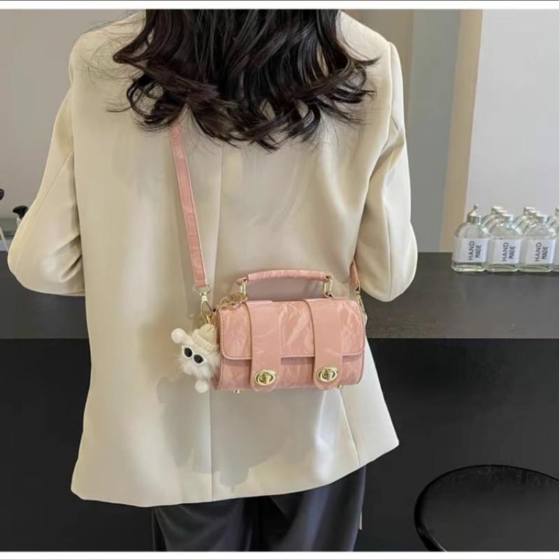 Túi Xách Nữ Đeo Chéo Túi Đeo Vai 2 Dải Da Nhung Phối Quả Bông Thời Trang BBStore Bag 7