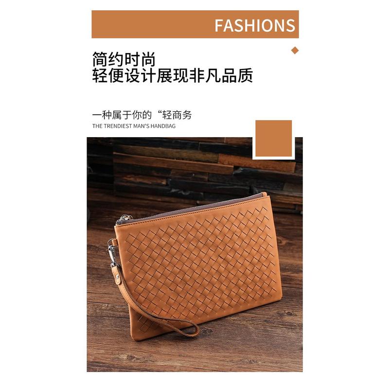 Cầm Tay Da Dệt Thủ Công Dành Cho Nam Giới, Túi Cầm Tay Công Sở, Túi Đeo Tay, Dung Lượng Lớn, Thích Hợp Cho iPad, Ví Cầm Tay 8
