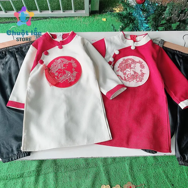 Áo Dài Cách Tân Cho Bé Trai Kèm Quần Chất Nhung Lì có Khánh Đeo Từ 8kg Đến 28kg 3