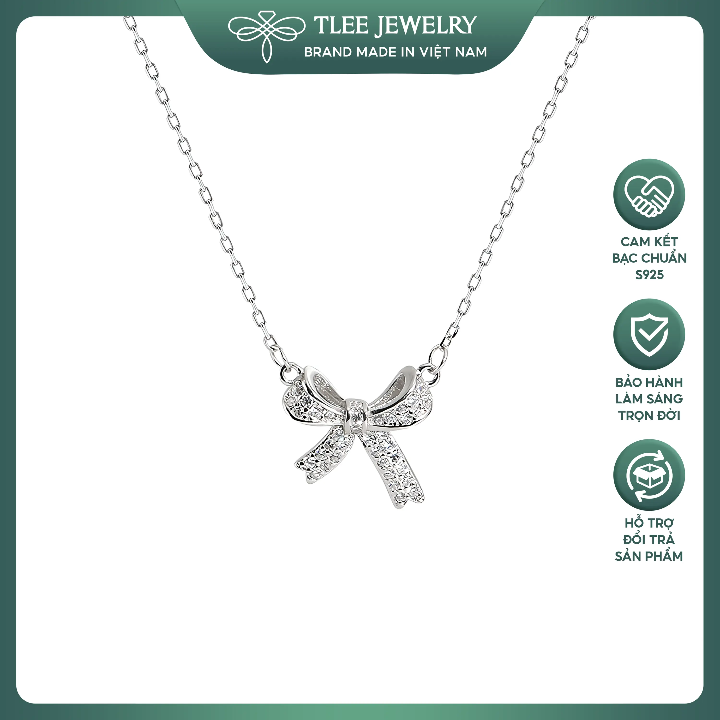 Dây chuyền bạc nữ TLEE nơ tiểu thư nạm đá cz cao cấp TLEE JEWELRY D0143
