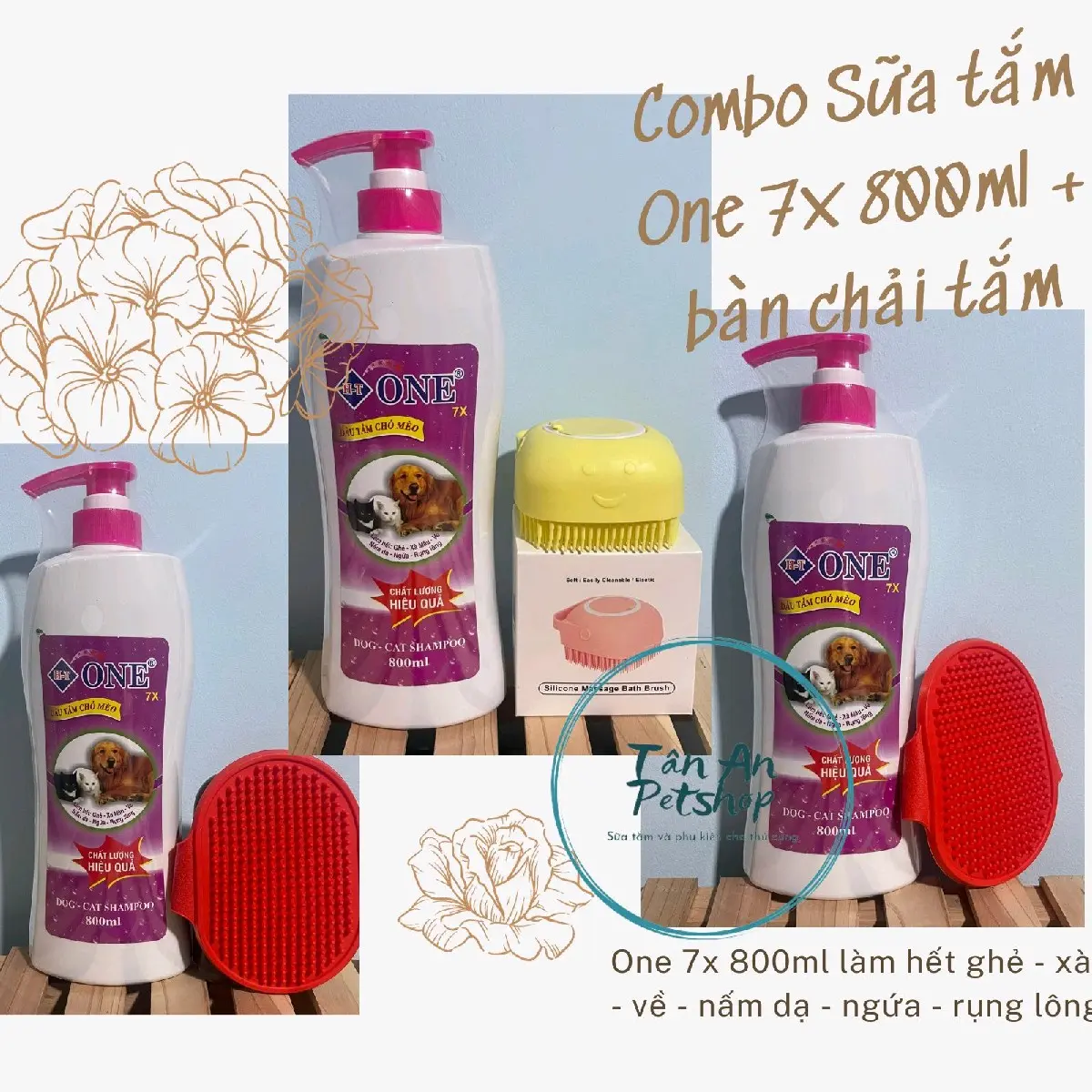 Combo sữa tắm One 7x 800ml và bàn chải tắm