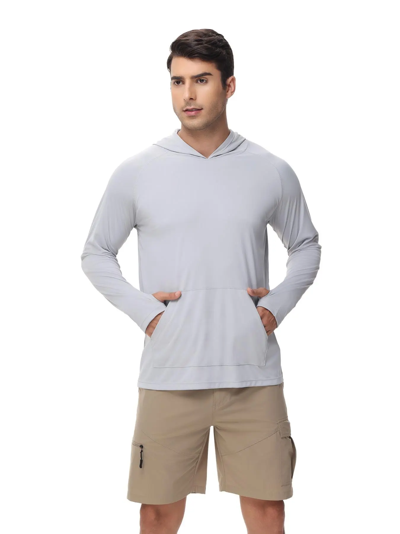 Men's Solid Kangaroo Pocket Sports Hoodie, Sporty Regular Fit Long Sleeve Hooded Sweatshirt for Men, Sporty Tops for Outdoor Activities