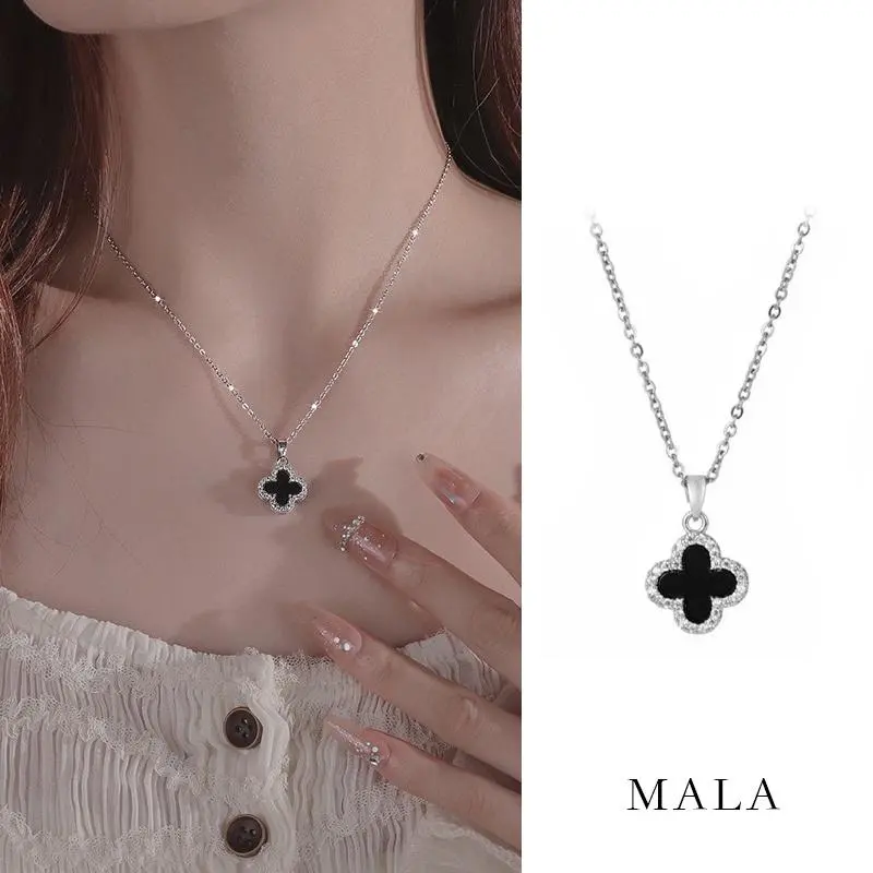 Vòng Cổ cỏ bốn lá, màu đen sang trọng, dành cho phụ nữ Women Chain Trang Sức Jewelry