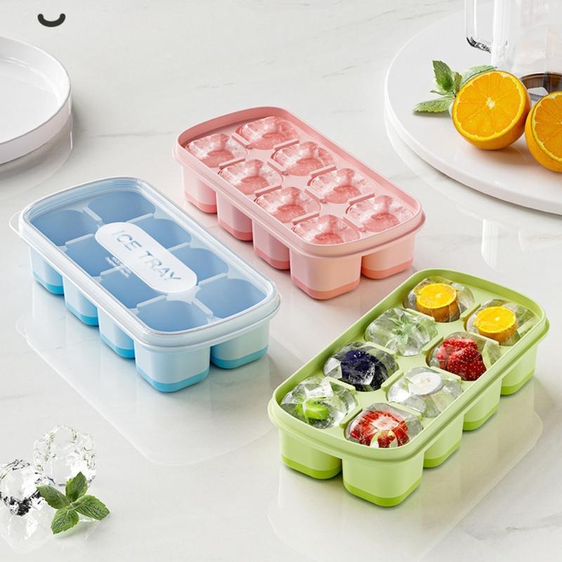 Khuôn Làm Đá, Có Nắp, Chất Liệu Silicon, Tám Ngăn, Cấp Thực Phẩm, Khay Làm Đá Viên, Dùng Trong Nhà Bếp, Chất Lượng Cao 4