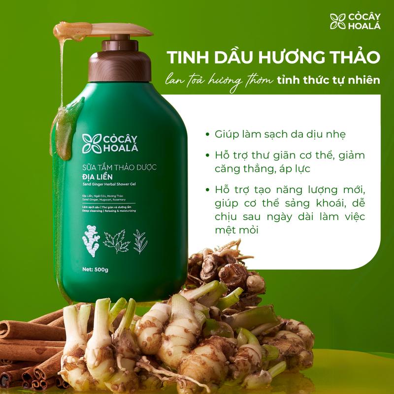 Sữa Tắm Thảo Dược Địa Liền Cỏ Cây Hoa Lá, Hương Thơm Tỉnh Thức Mọi Giác Quan 500g - Tặng Túi Dầu Gội Gừng Sả 30g 1