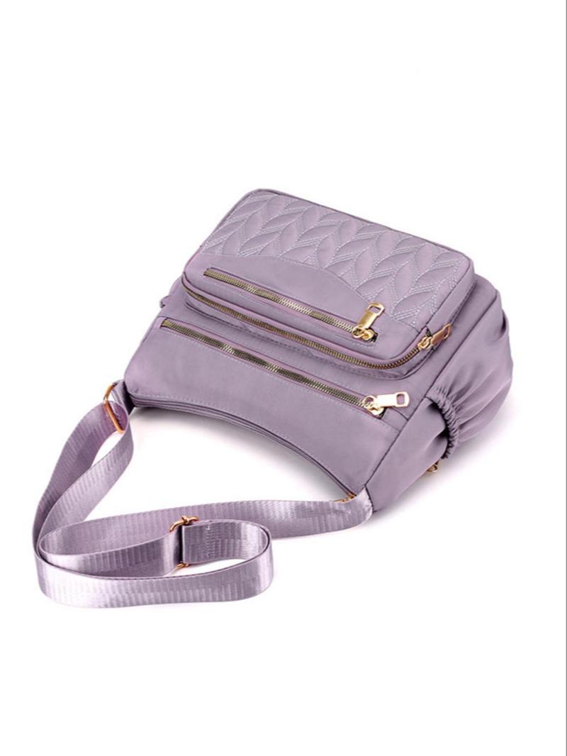 Product Introduction of Women's Plain Color Leaf Embroidered Crossbody Bag,  Casual Trendy Nylon Zipper Crossbody Bag, Fashion Large Capacity Crossbody Bag for Commuting, Daily Use 3