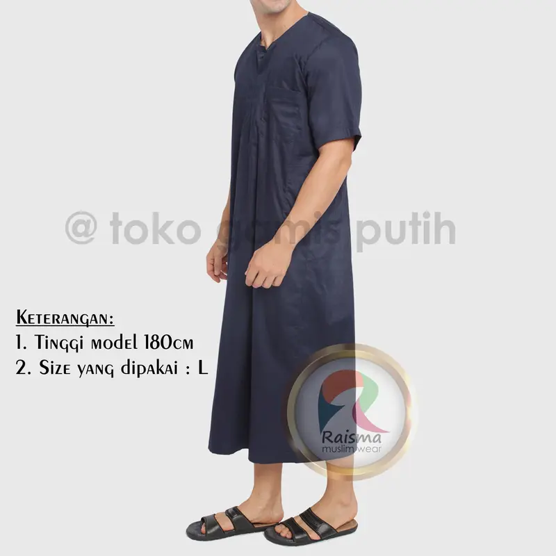 Raisma - Agus Jubah Pria Lengan Pendek Navu Blue Coksu Grey Putih Cream Busana Gamis Pria Lengan Pendek 1
