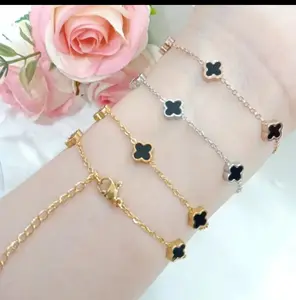 Gelang Tangan Bunga  Bolak Balik Warna Combinasi Elegan Emas Titanium Wanita Bracelets