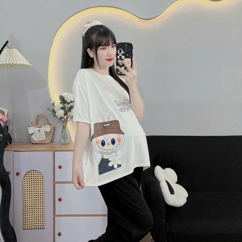 (50-100kg) Mẫu bộ đồ bầu Bigsize áo là chất cotton, quần chất thun tăm 2 màu dễ mặc 5