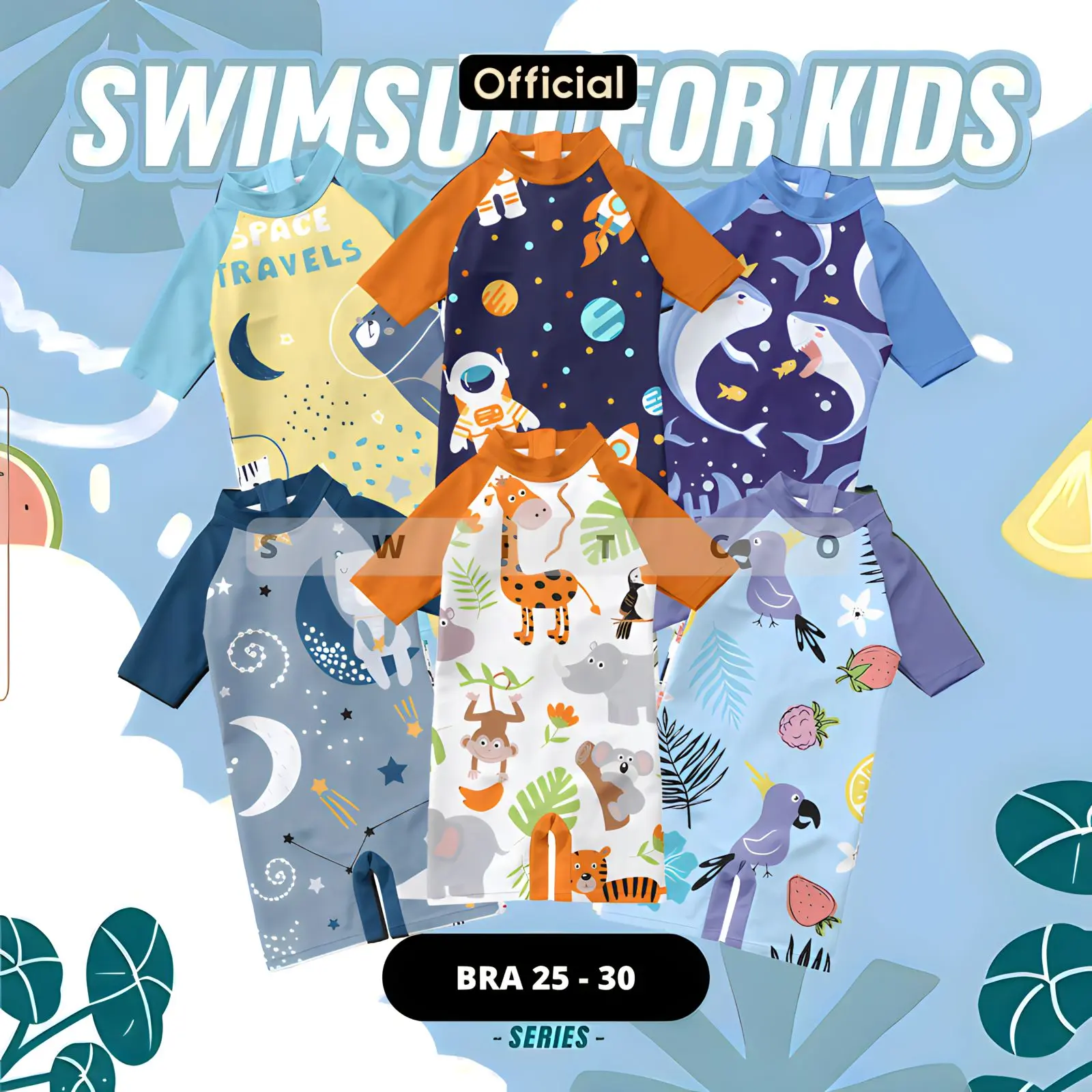 OFFICIAL SWITCO - Baju Renang Anak Laki laki & Perempuan Umur 1 - 10 Tahun Roket Vol5 BRA 25 - 30 Astronaut Bayi Laki-Laki