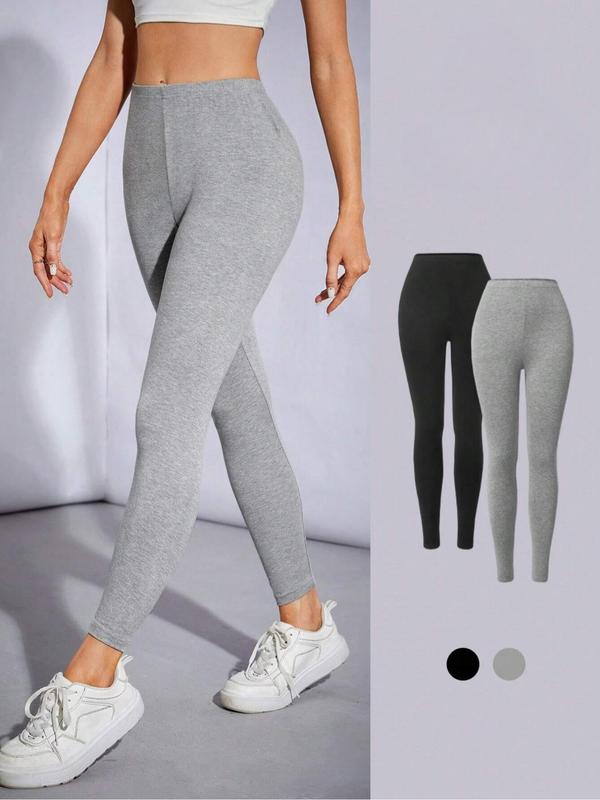 Women's Solid High Waist Skinny Pants, Casual Comfy Leggings for Daily Wear, Ladies Bottoms for Summer 1