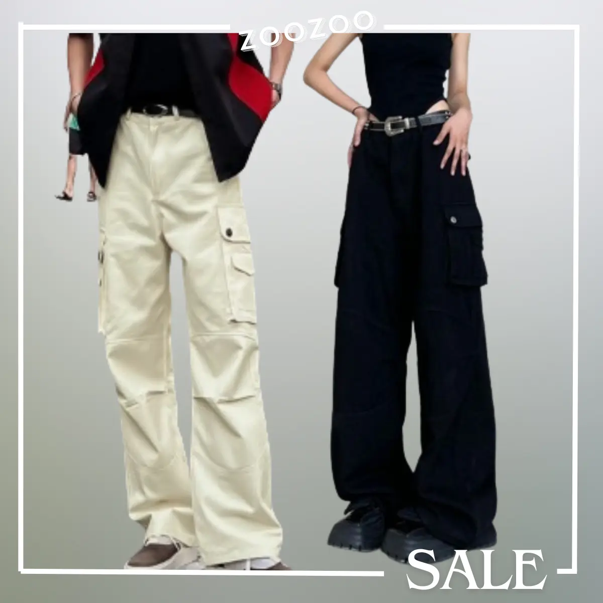 ZooZoo Unisex - Quần Cargopant Nam Nữ chất KaKi DOUBEL túi hộp thiết kế Đen kem Menswear