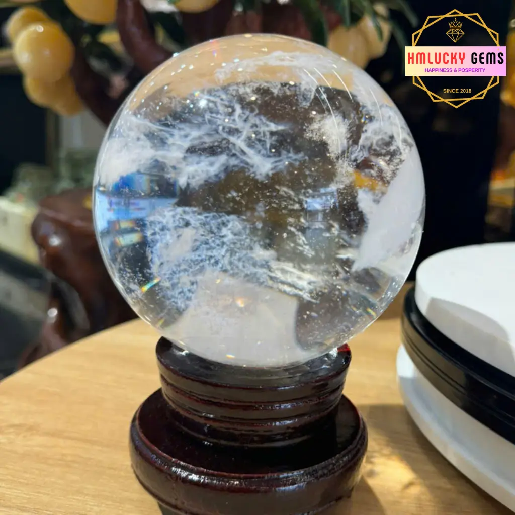 Quả Bi  Đá Núi Lửa Trắng,Quả  Đá  Thủy May Mắn Thu Hút Tài Lộc,Nhiều Kích Cỡ(Tặng Đế Gỗ) quả
