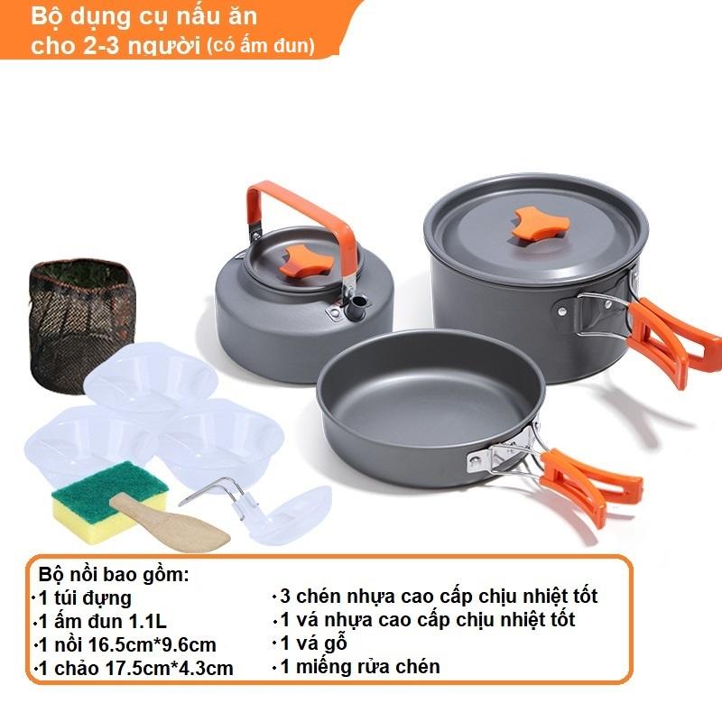 Bộ nồi 9 món cắm trại, dã ngoại, đi phượt cho 2-3 người có ấm đun nước Bếp Camping 0