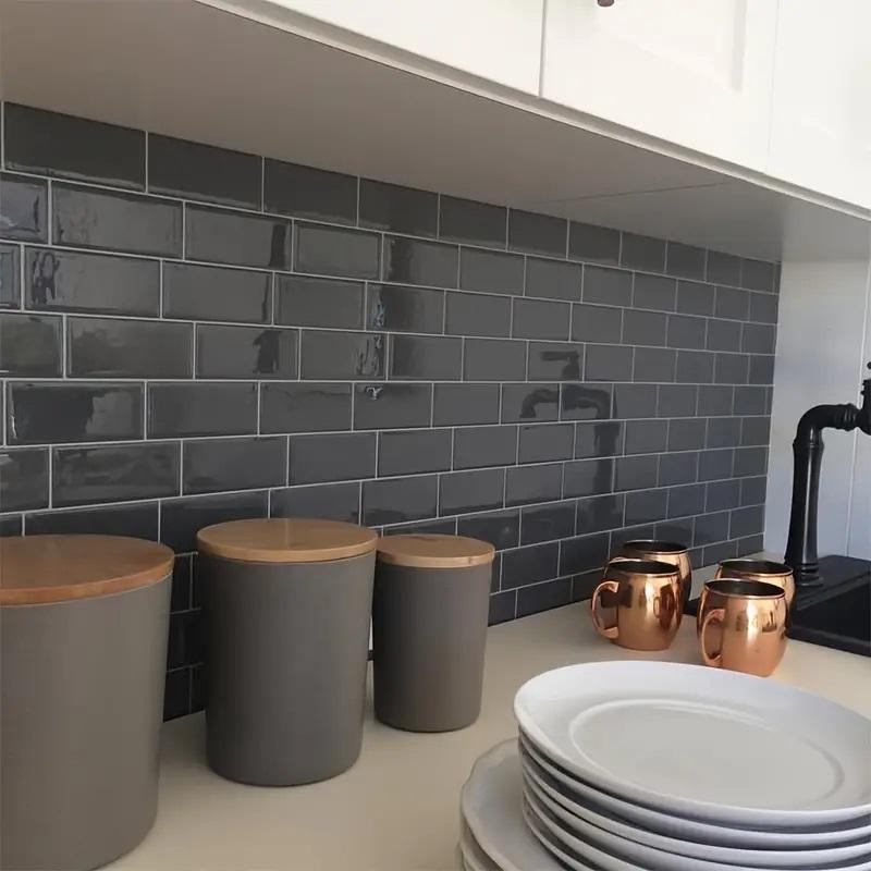 3D Brick Pattern Wall Sticker, 5 Counts/Pack Self-adhesive Removable Heat-resistant Wallpaper, Waterproof Tile Stickers for Home Kitchen Bathroom Living Room 4