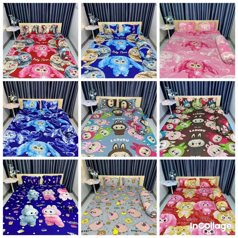 [Loan Trần Bedding] - Tổng Hợp Nhiều Mẫu - Bộ Ga Thun Hàn Quốc ( 4 món): 1 ga bo chun, 2 vỏ gối nằm, 1 vỏ gối ôm dây rút