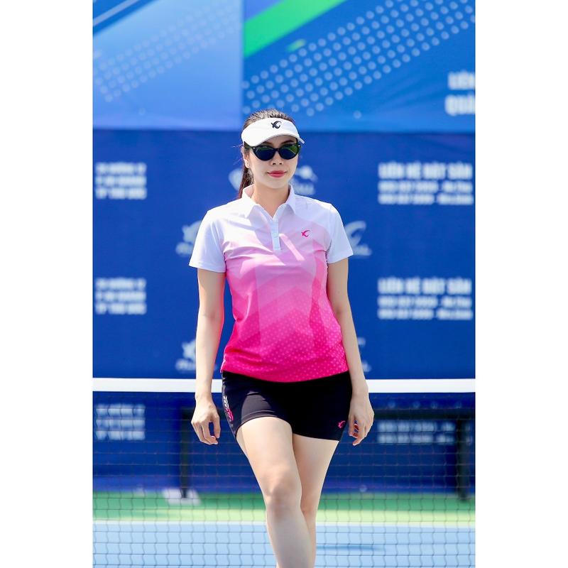 Bộ thể thao nữ RUDAL đặc biệt áo cổ trụ phối 3 màu kết hợp quần short họa tiết dành cho Tennis, Golf, Cầu lông, Pickleball, Bóng bàn Sport Đồng