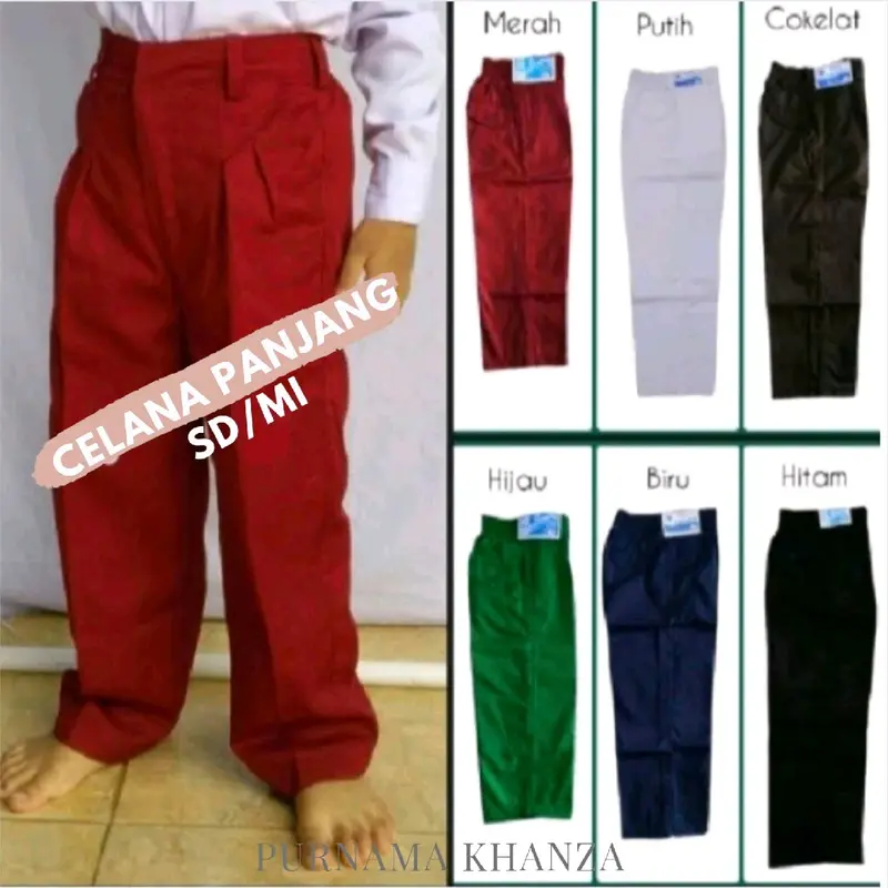 seragam sekolah celana pajang sd&mi merah putih coklat hitam hijau 0
