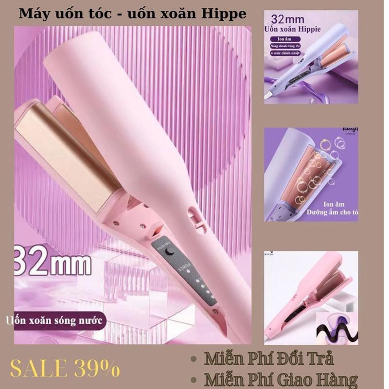 Máy Uốn Tóc Hippie 32mm Làm Tóc Xoăn Sóng Nước 5 Mức Nhiệt Cao Cấp Có Ion Âm Bấm Tóc Gợn Sóng