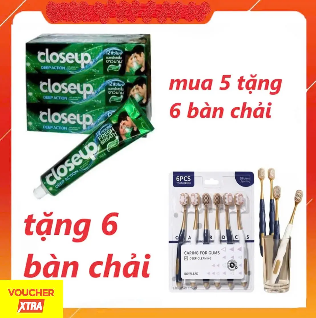 [FREE SHIP] Combo 5 Tuýp Kem đánh răng Closeupp Tặng 6 bàn chảii