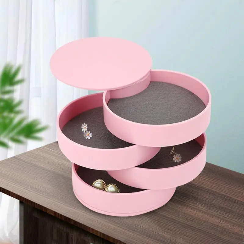 Round Multi-layer Desktop Rotating Jewelry Storage Box, Dust-proof Rotatable Accessories Makeup Organizer with Lid for Dressers for Bedroom, Room Organizer, Sweet Furniture, Dressers Countertop Organizers, Home Decoration, Room Decor, Teenage Girl Gifts 8