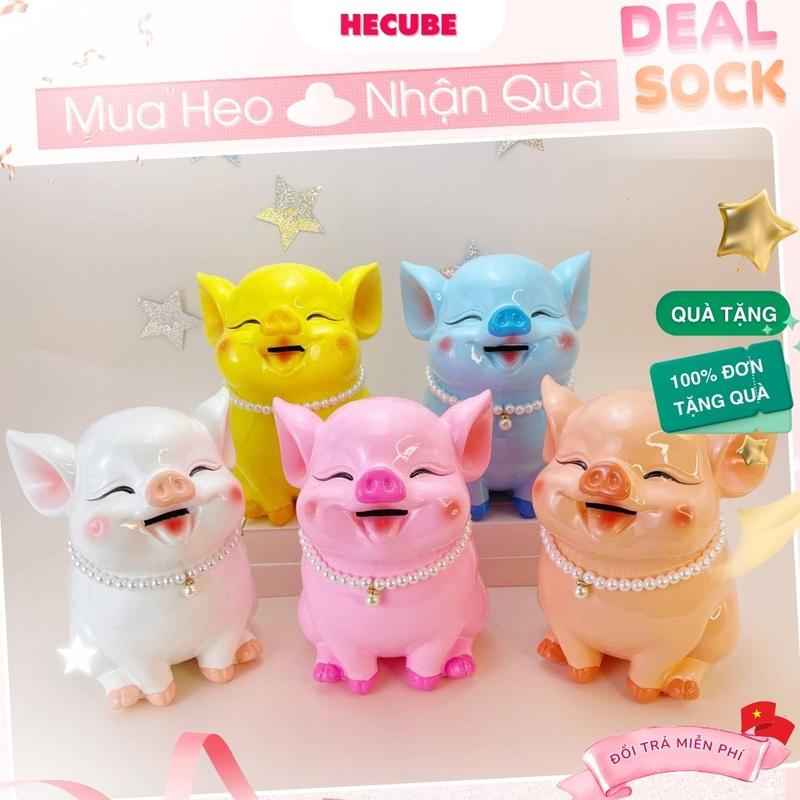 Heo Đất Lợn Hồng Tiết Kiệm Vàng Ngậm Tiền 3D Hecube Vòng Cổ Ống Đựng Tiền Két Sắt Size nhỡ 21cm