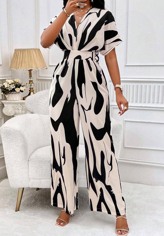 Product Introduction of Pakaian Wanita, Stesen Bebas Amazon, Koleksi Musim Bunga dan Musim Panas, Gaya Eropah dan Amerika Merentas Sempadan, Bercetak Seluruh Badan, Lengan Batwing, Jumpsuit Kaki Lebar, Ketibaan Baru 22