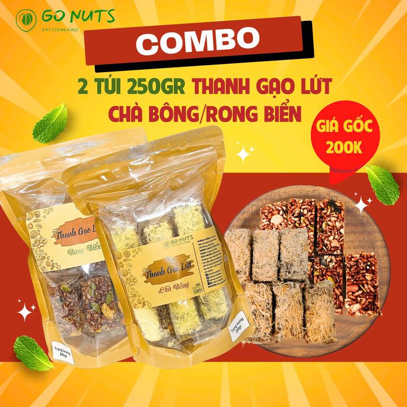 500g Thanh gạo lứt GO NUTS vị chà bông/rong biển, bánh hạt mix ngũ cốc dinh dưỡng