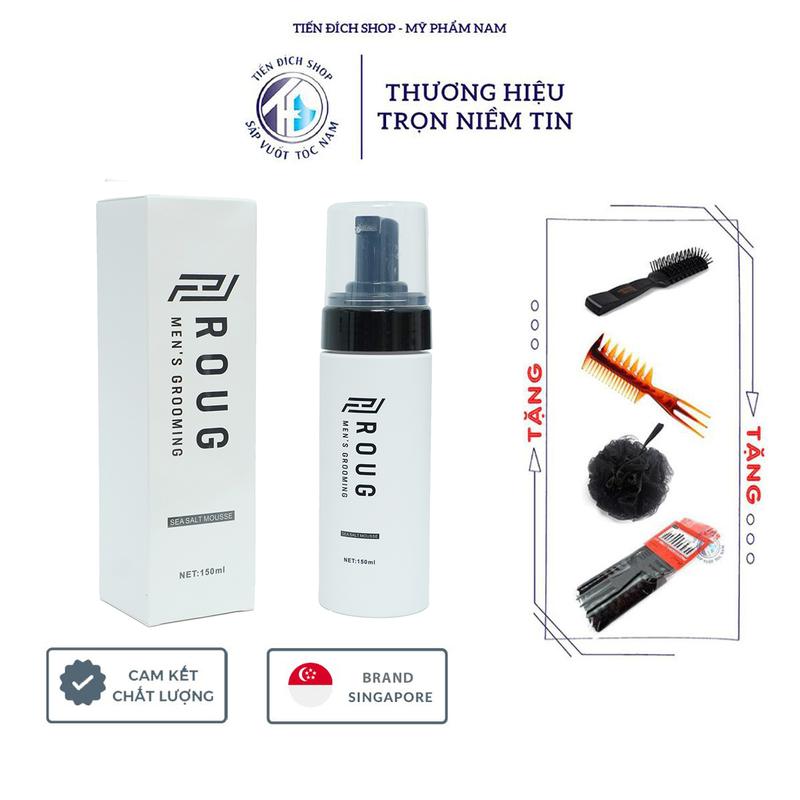 [CHÍNH HÃNG] Bọt tạo phồng tóc Roug Sea Salt Mousse 150ml cao cấp Singapore + Tặng bộ lược tạo kiểu belle 10 món, lược chaoba, lược texture, bông tắm than tre dùng được cho sáp và Pomade nam Nữ