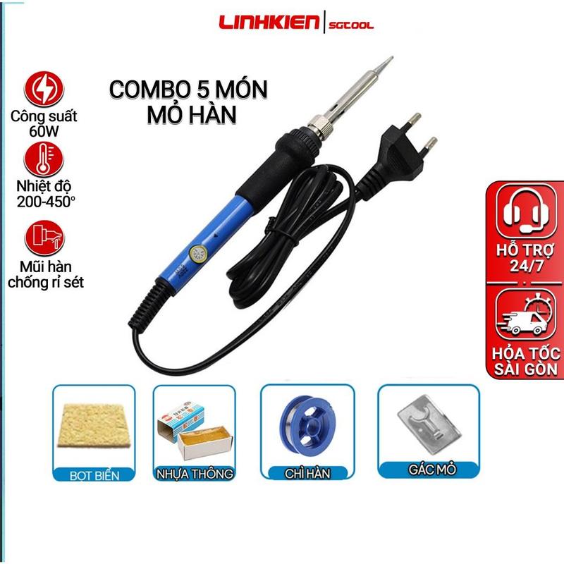 Combo 5 món mỏ hàn 936 bao gồm bọt biển chì hàn. nhựa thông và gác mỏ ,mỏ hàn 60W chỉnh nhiệt 200-450 bền bỉ