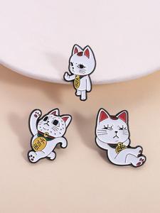 Set de 3 broches de gato de la suerte estilo caricatura, pins de colección lindos para mochilas de estudiantes, regalo para fans de anime, broches coleccionables de solapa