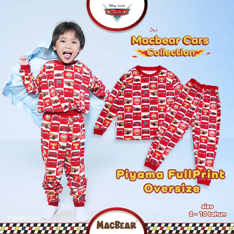 Macbear Cars Collection Piyama Champion Lightning Mcqueen 2-10 Tahun 0