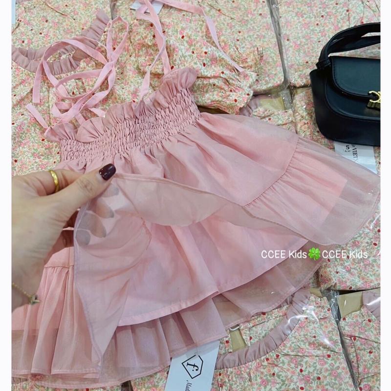 Bộ váy 2 chi tiết áo sơ mi hoa nhí thô cho bé gái 8-22kg 1