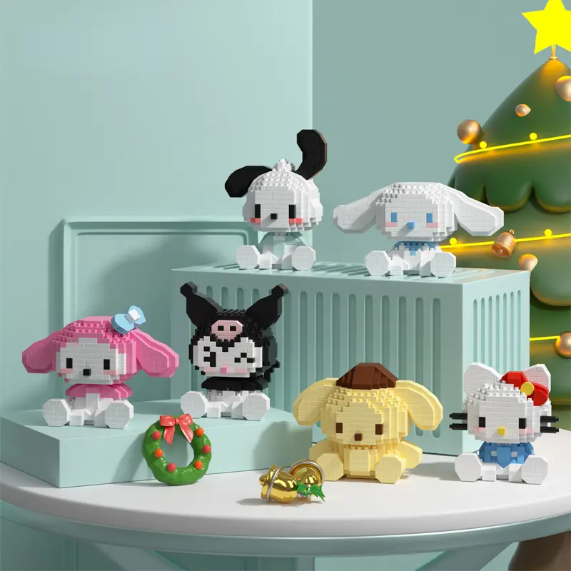 Hello Kitty Micro Building Block Pochacco Cinnamoroll Kuromi Assembled 3D Model My Melody Mini Bricks Figure Toys