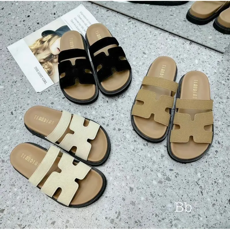 Dép Hơi Mệt Bản dạ 3 màu hot trend Đế Bằng Nam Đế Bằng Nam