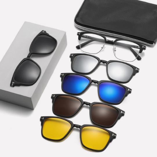 Kính Mắt Nửa Gọng Đa Năng 5 trong 1 , Kính Râm Cận Đa Tròng 5 IN 1 Nam Châm Nửa Vành Kính Cắt Vành Tiện Lợi Tặng Kèm Bao Da - FERADO