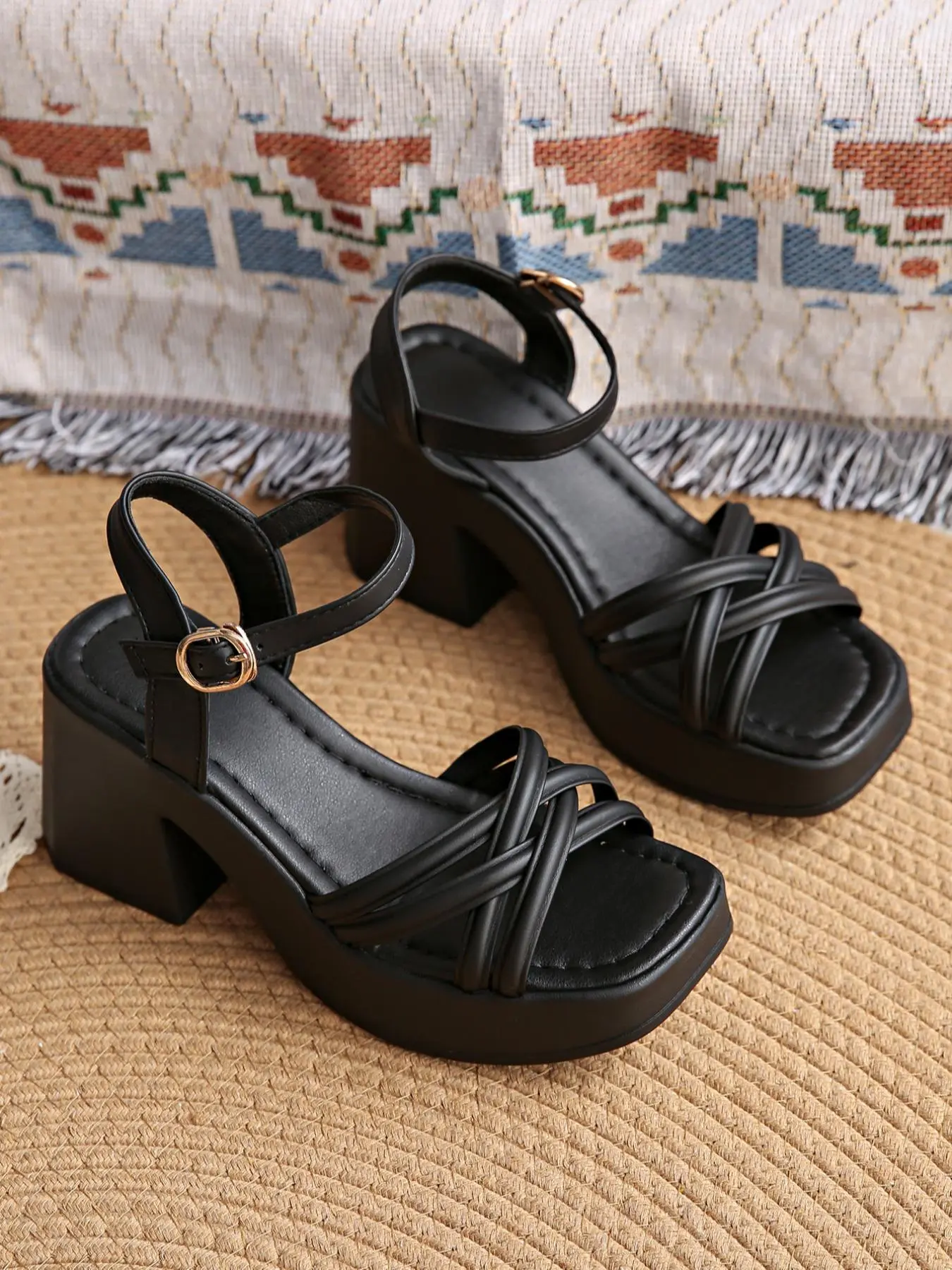 Women's Fashionable Cross Strap Heeled Sandals, Casual Comfortable High Heel Sandals for Daily Wear, Trendy All-match Platform Sandals for Women & Girls